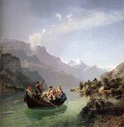 Hans Gude Brudfarden i Hardanger oil painting